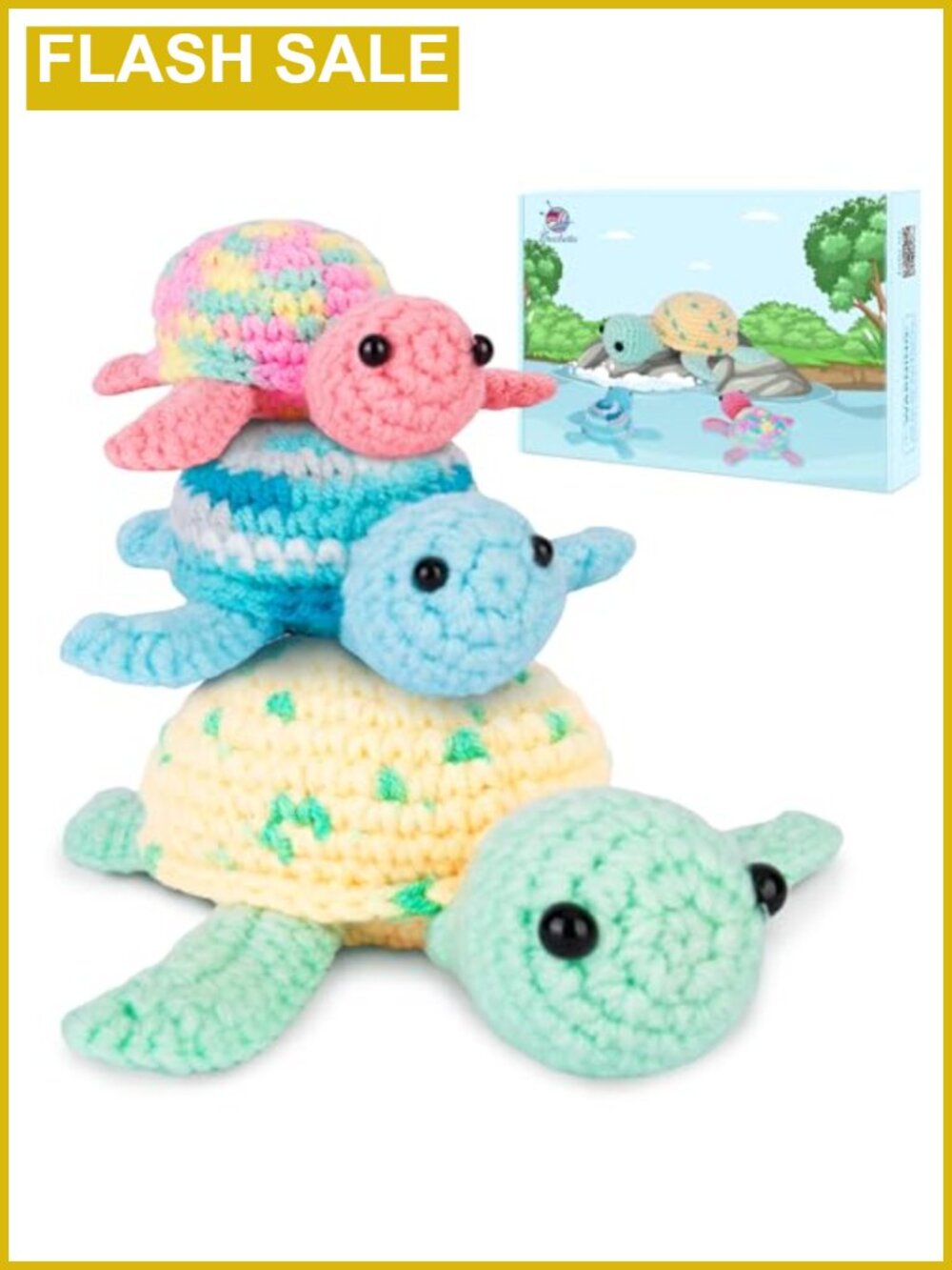 Beginner Crochet Kit 3 Pack Turtle DIY Yarn Knitting Craft Set